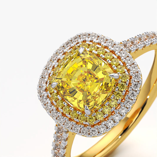 Sunlit Double Halo Cushion Ring