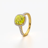 Yellow Cushion Cut Halo Pavé Ring