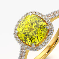 Yellow Cushion Cut Halo Pavé Ring