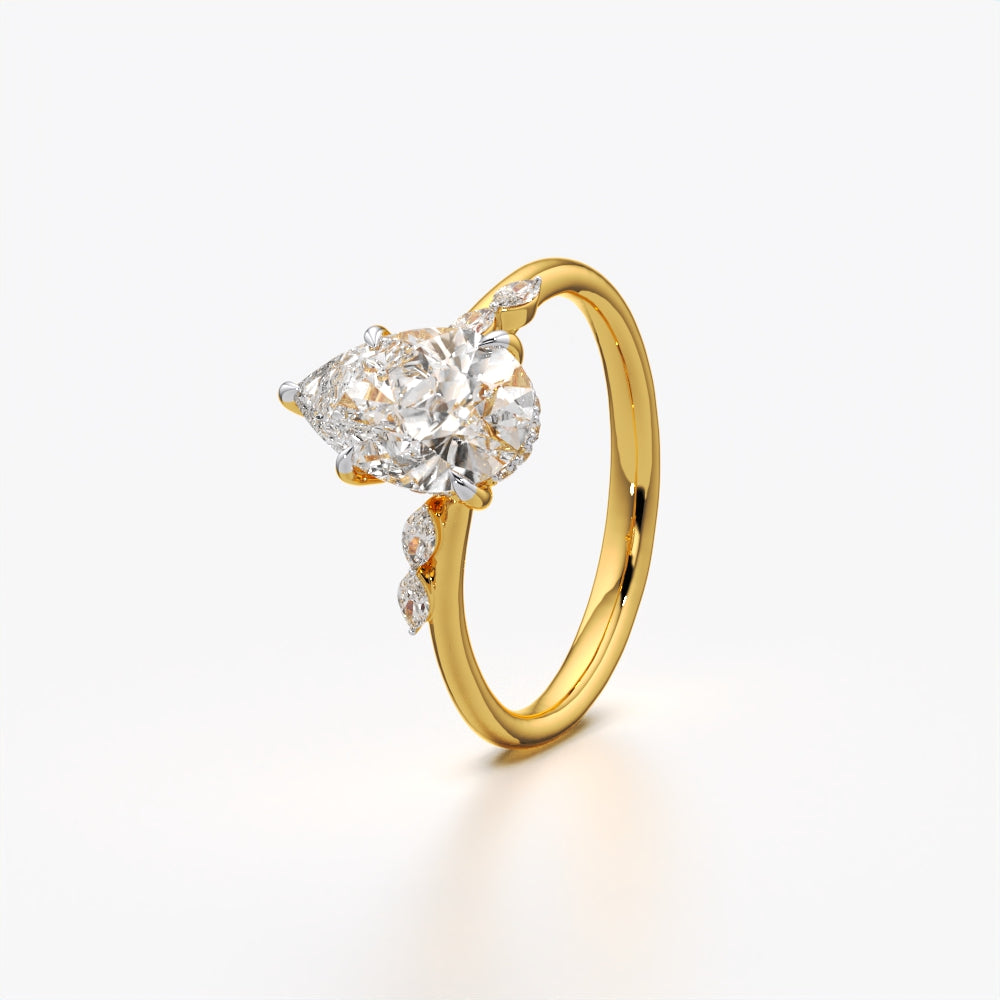 Pear & Leaf Accent Solitaire Ring
