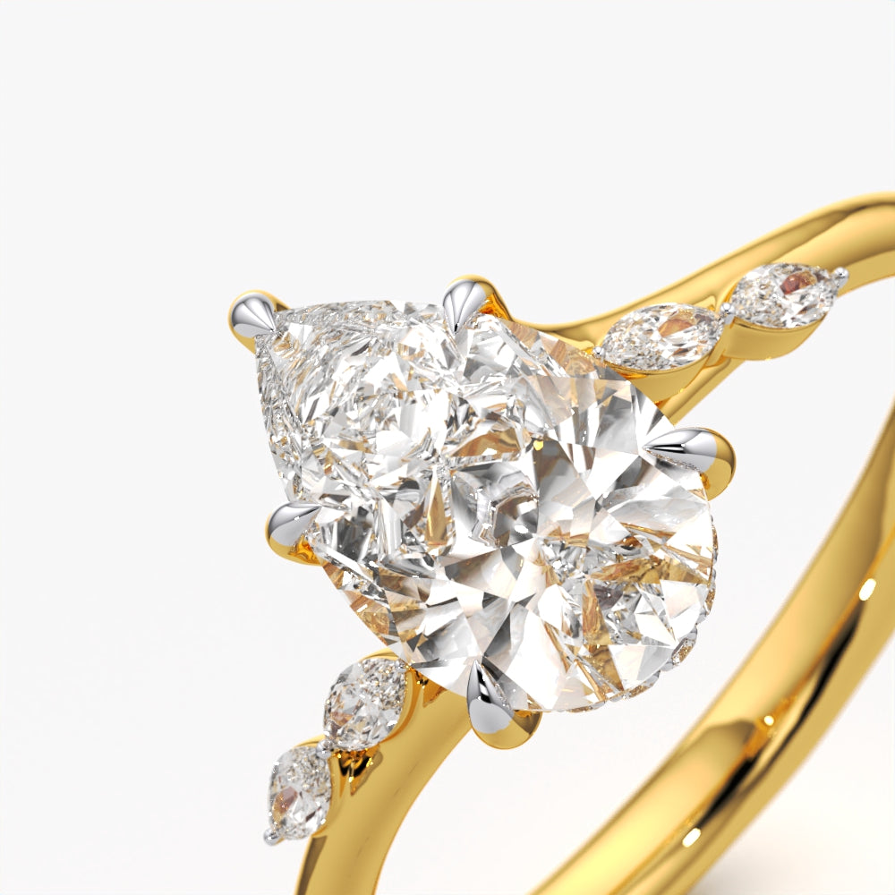 Pear & Leaf Accent Solitaire Ring