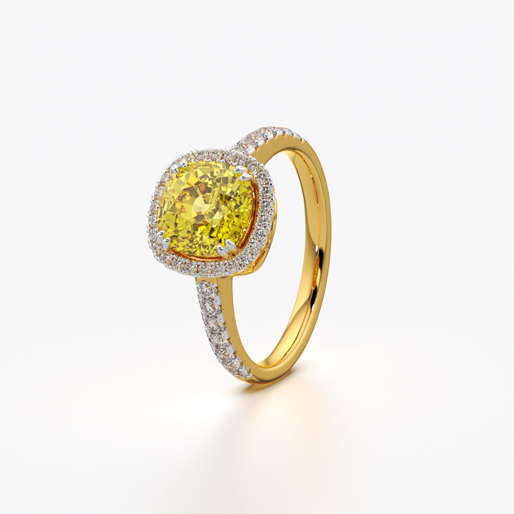 Yellow Cushion Halo Ring