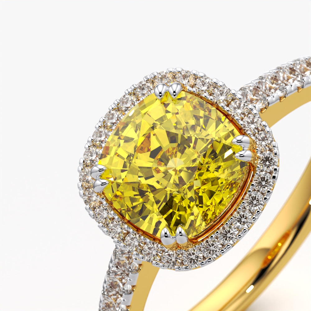 Yellow Cushion Halo Ring