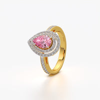 Pink Pear-Cut Double Halo Statement Ring