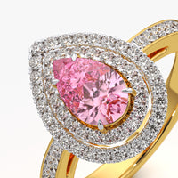 Pink Pear-Cut Double Halo Statement Ring