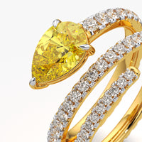 Yellow Pear Solitaire Spiral Wrap Ring with Pave Coil