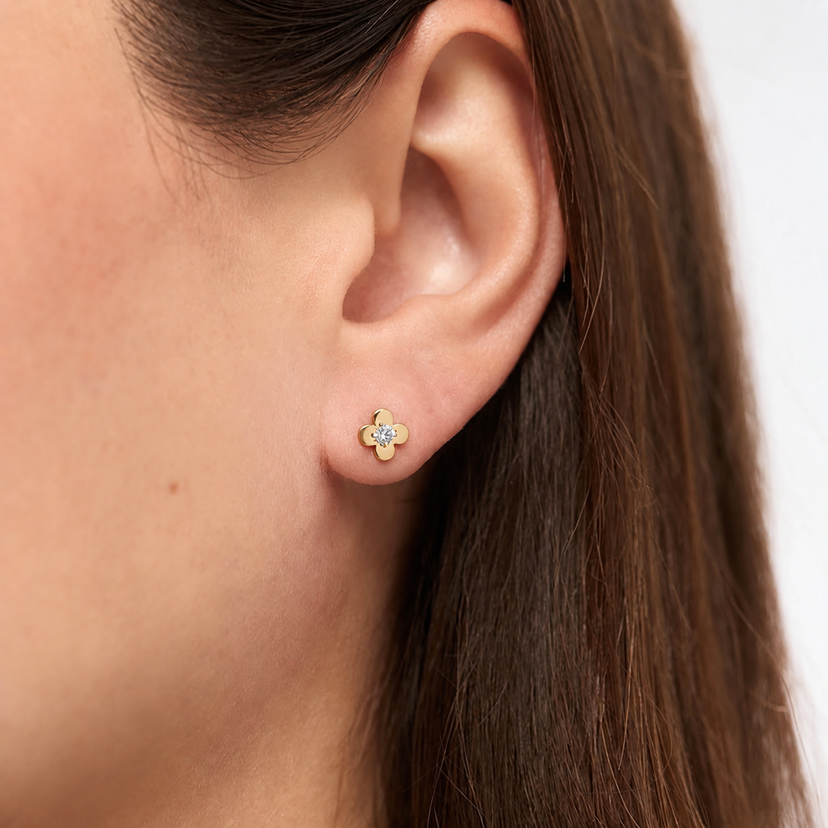 Four Petal Clover Solitaire Stud Earrings