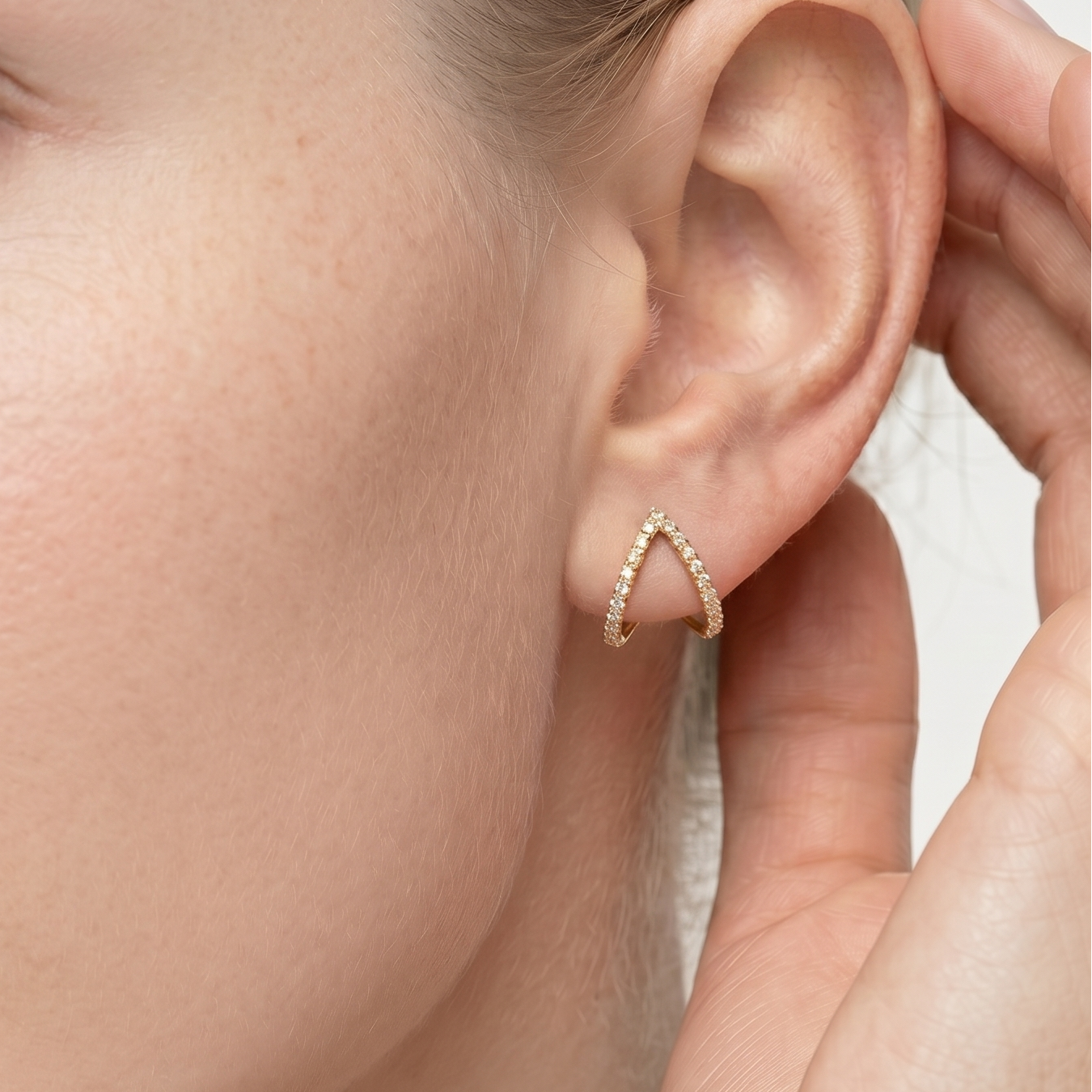 Triangle V Shape Pave Hoop Earrings