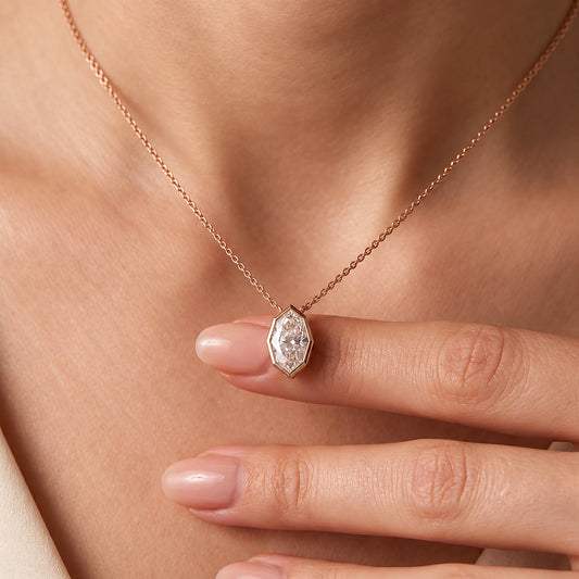 Hexagon Bezel Marquise Solitaire Necklace