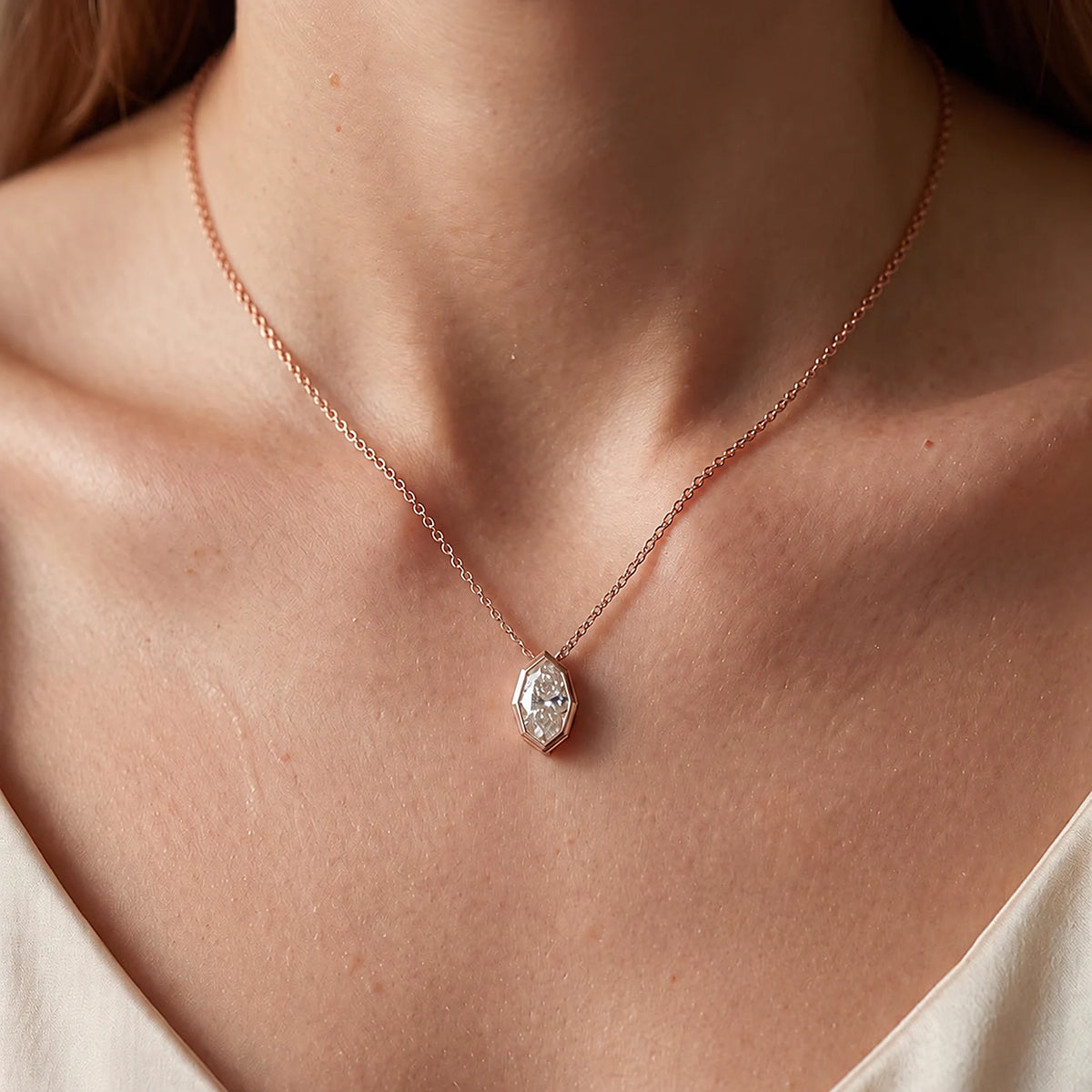 Hexagon Bezel Marquise Solitaire Necklace
