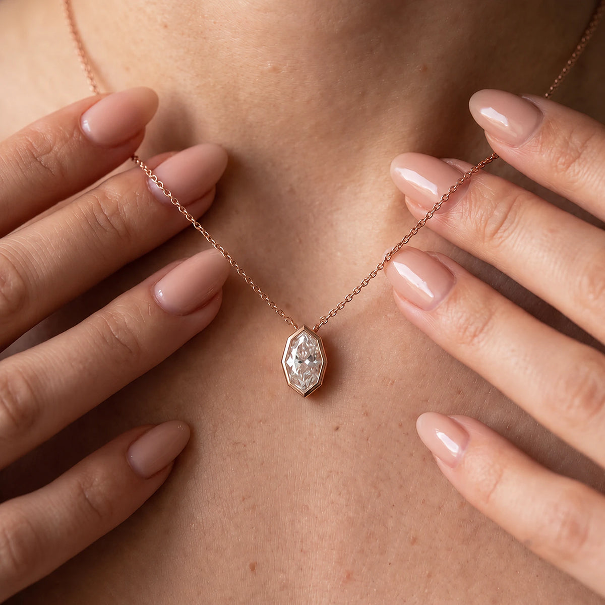 Hexagon Bezel Marquise Solitaire Necklace