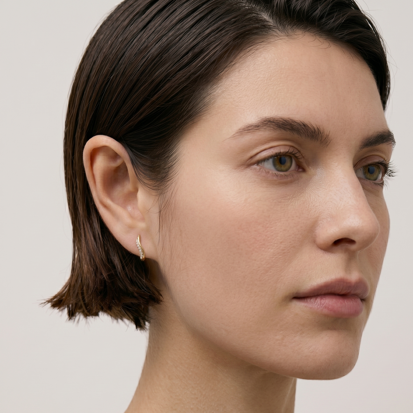 Wave Curve Pave Half Hoop Earring