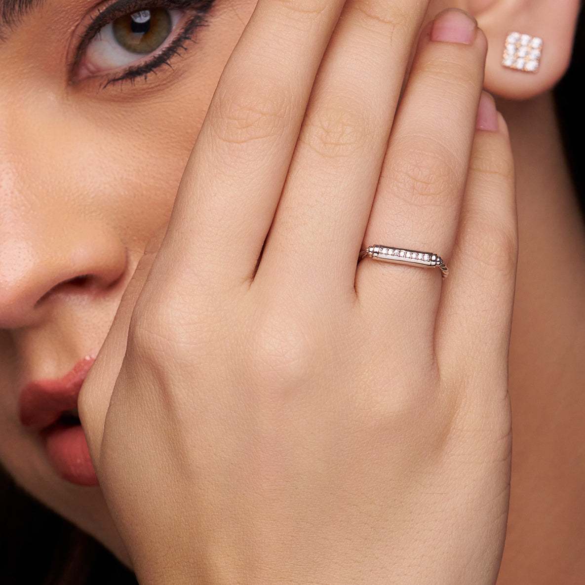 Rectangle Diamond Bar Ring