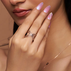 Unique Cross X Design Silver Ring - KYMEE