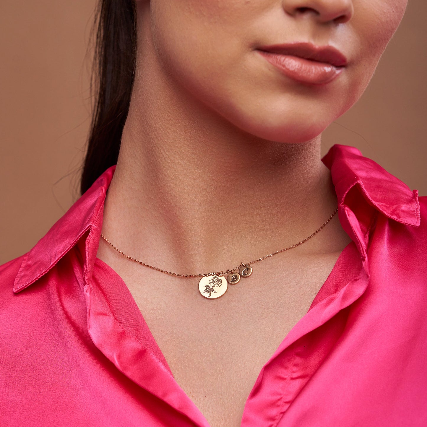 Floral Charm Necklace With Custom Initial