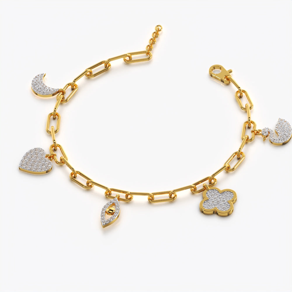 Pavé Multi-Charm Paperclip Bracelet