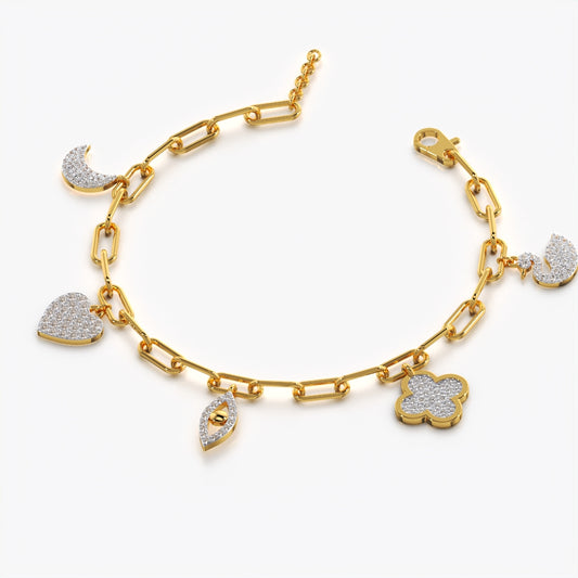 Pavé Multi-Charm Paperclip Bracelet