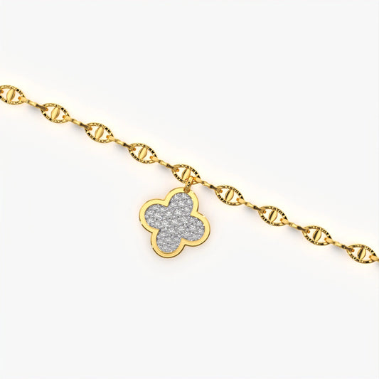 Pave Clover Charm Mariner Bracelet