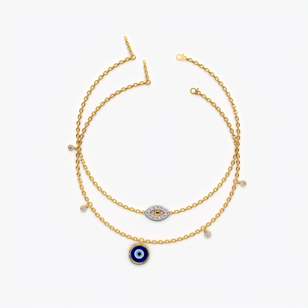 Set of two protective evil eye charm bracelets in gold vermeil