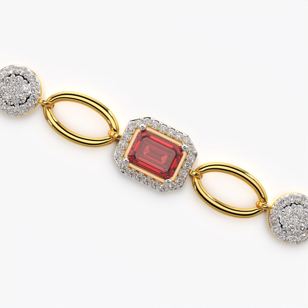 Red Emerald-Cut Halo Statement Bracelet