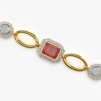 Red Emerald-Cut Halo Statement Bracelet