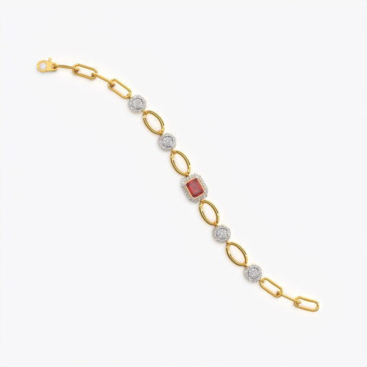 Red Emerald-Cut Halo Statement Bracelet