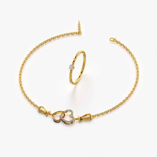 Twin Heart With Solitaire Ring Combo