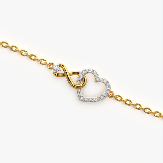 Linked Infinity & Moissanite Open Heart Chain Bracelet