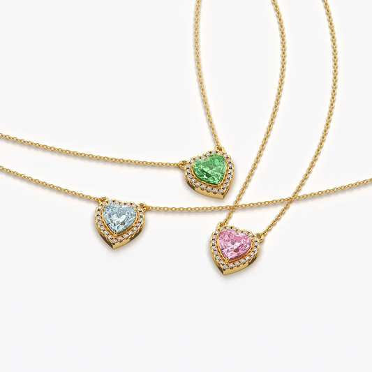 Pink Heart Halo Pendant Necklace