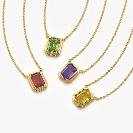 Emerald-Cut Green Bezel Solitaire Necklace