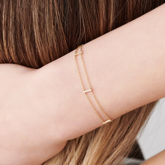 Double Chain Pave Bar Bracelet
