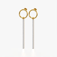Open Circle Pave Bar Drop Earrings