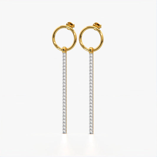 Chain Drop Earring with Circular Stud