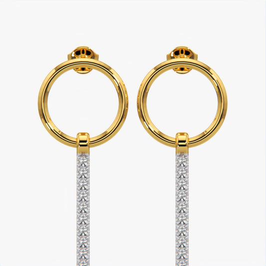 Open Circle Pave Bar Drop Earrings