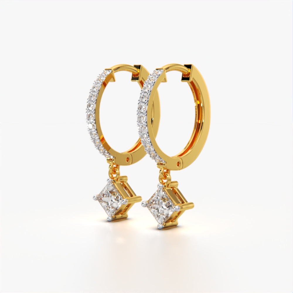 Princess Cut Drop Huggie Earrings
