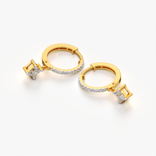 Princess Cut Drop Huggie Earrings