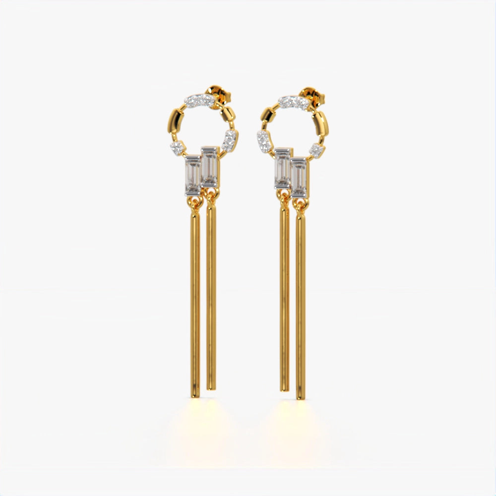Link Baguette Drop Hoop  Earring