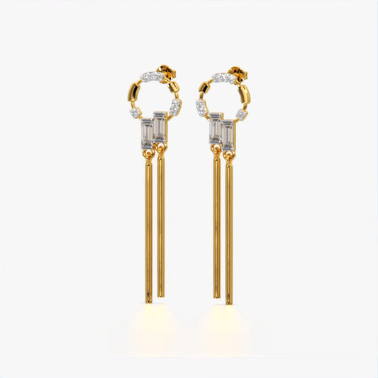 Link Baguette Drop Hoop  Earring