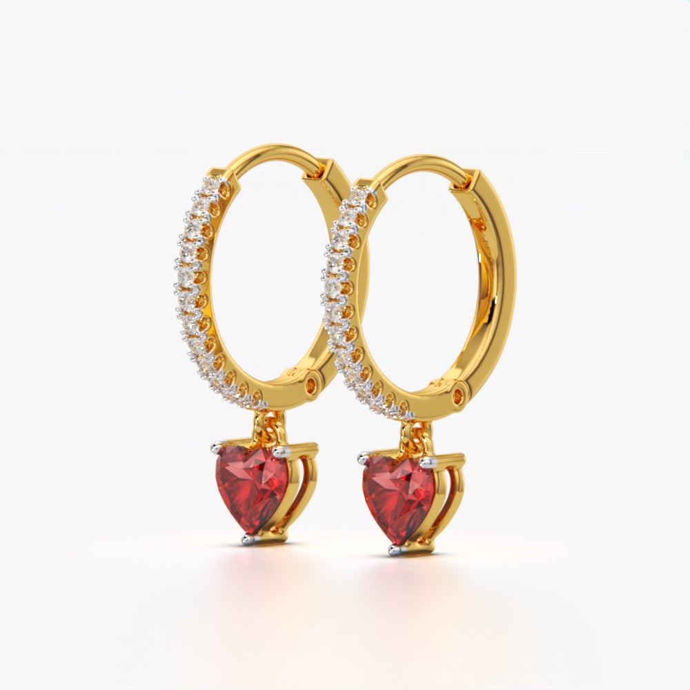 Romantic heart drop pave huggie earrings in 18K gold vermeil