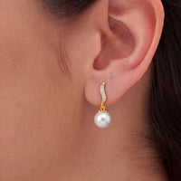 Pearl Drop Wave Pavé Earrings