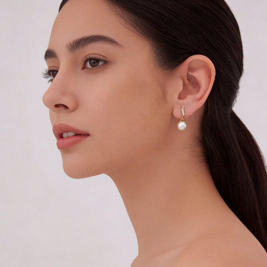 Pearl Drop Wave Pavé Earrings