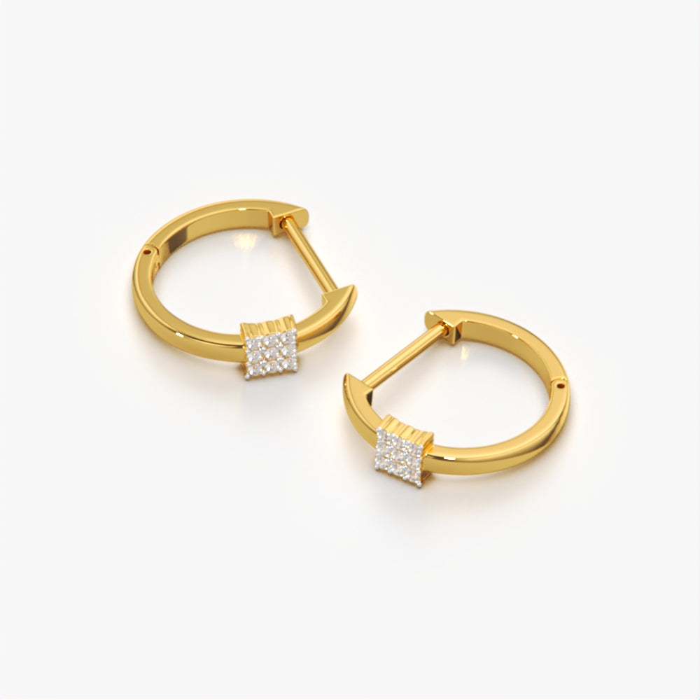 Pave Square Huggie Hoops