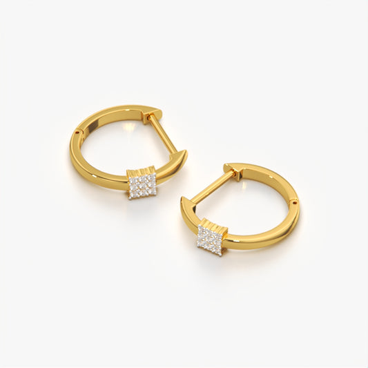 Pave Square Slider Huggie Hoops