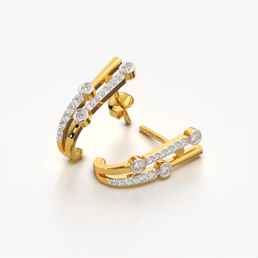 Double Bar Bezel J-Hoop Earrings