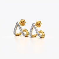 Triangle V Shape Pave Hoop Earrings