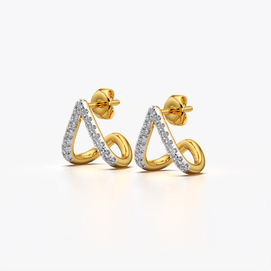 Triangle V Shape Pave Hoop Earrings
