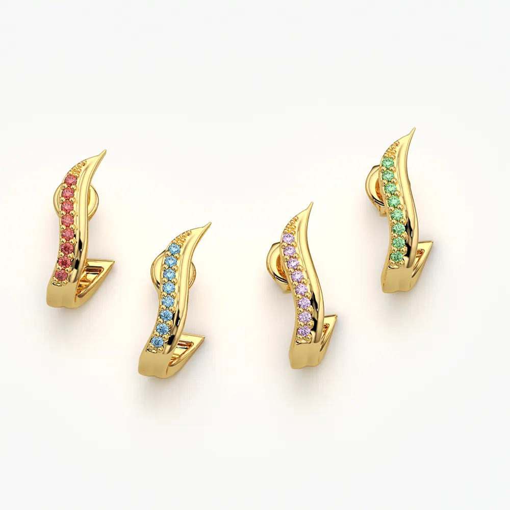 Wave Curve Pave Half Hoop Earring