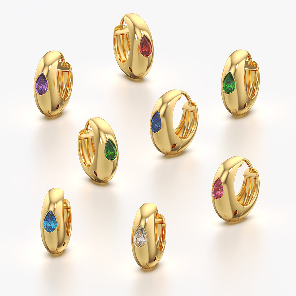 Dome Huggie Hoops with Flush-Set Pear CZ