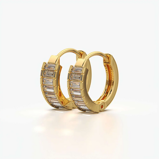 Baguette Row Huggie Hoop Earrings