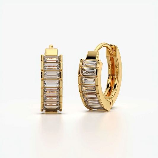 Baguette Row Huggie Hoop Earrings